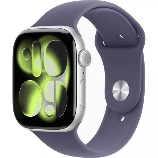 Apple Watch 11 46mm, Silver Aluminum, Purple Fog Sport Band, M/L